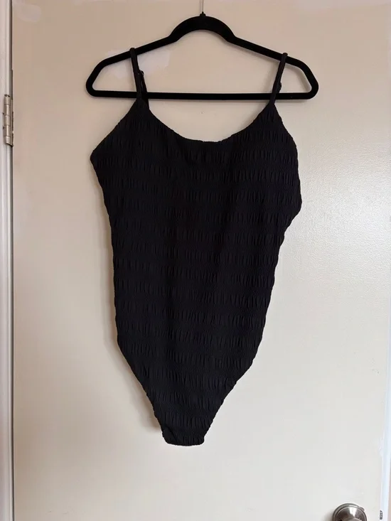 Black Textured One-Piece, long torso - Picture 1 of 5